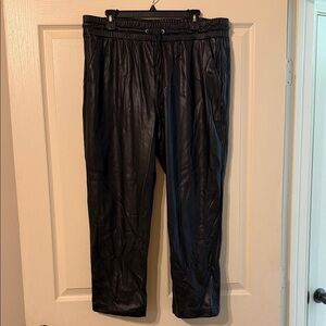 Women's Black Faux Leather Drawstring Pants